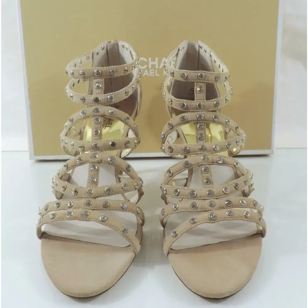 Michael Kors Size 10 Maddie Jeweled T-Strap Evening Sandals Nude